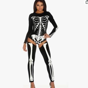 Forplay Bad to the Bone Skeleton Romper and thigh highs Halloween Costume M/L